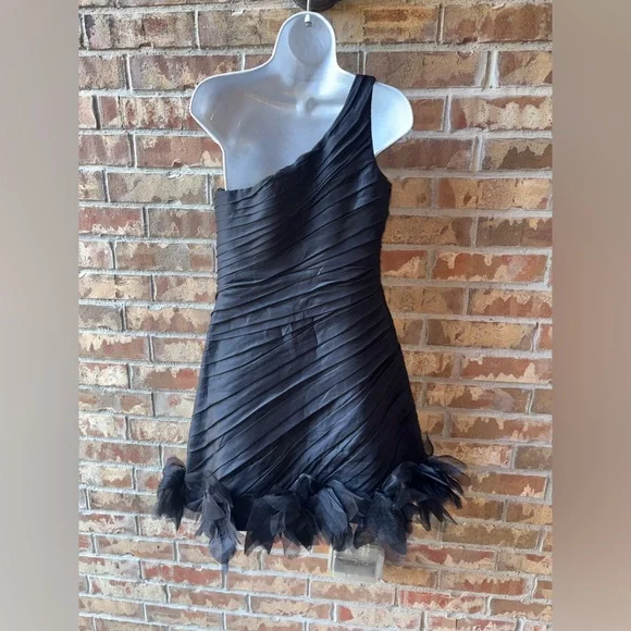 Theia one-shoulder ruched silk-blend mini dress with a rosette hem size 8 - Picture 11 of 12